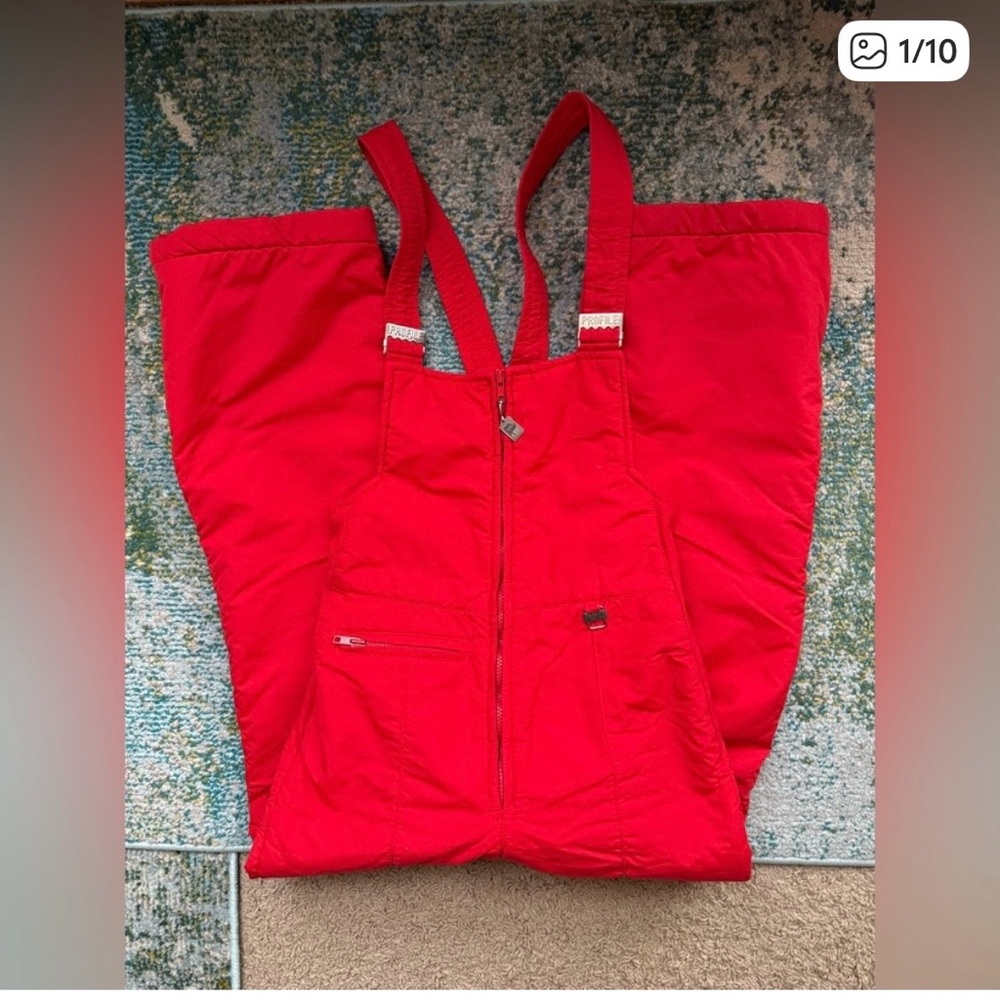 Vintage 80s Profile red snow ski overall bibs, size medium
